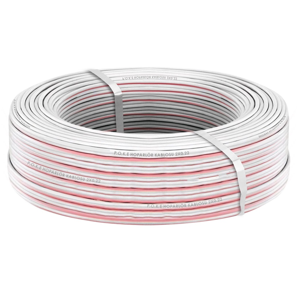 2x0.22 Hoparlör Kablosu Kordon Beyaz 100mt Poke Pk-1160
