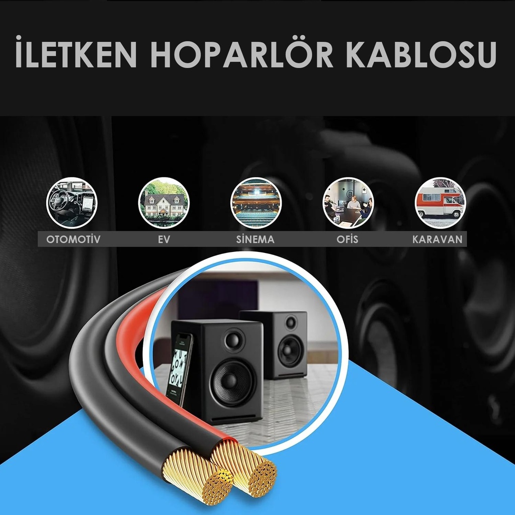 2x1.5 Hoparlör Kablosu Siyah Kordon 100mt Poke PK-1175