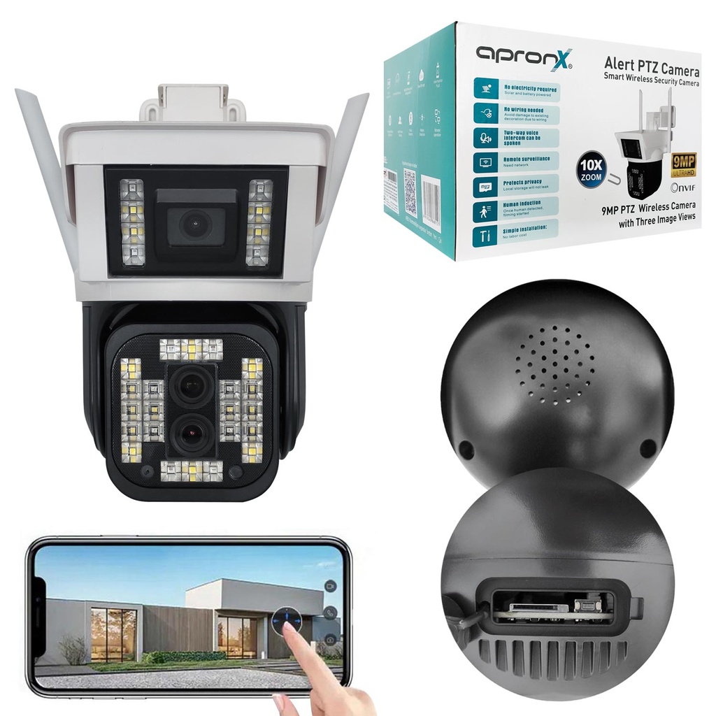 Kablosuz PTZ Akıllı Güvenlik Kamerası 3 Lens 9+5+5MP Gece Renkli Sesli Apronx APX-WP363OZ
