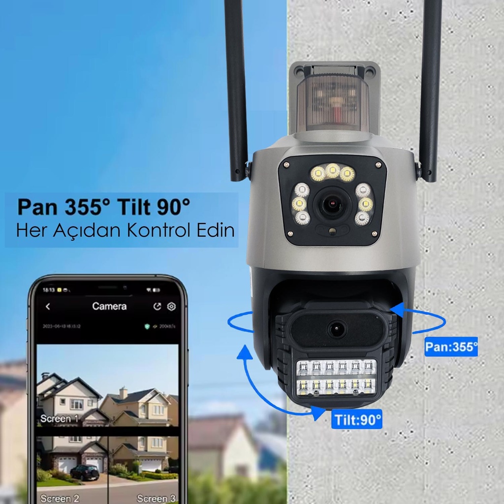 Kablosuz PTZ Akıllı Güvenlik Kamerası 2 Lens 6+5MP Gece Renkli Sesli Alarmlı Apronx APX-WP242