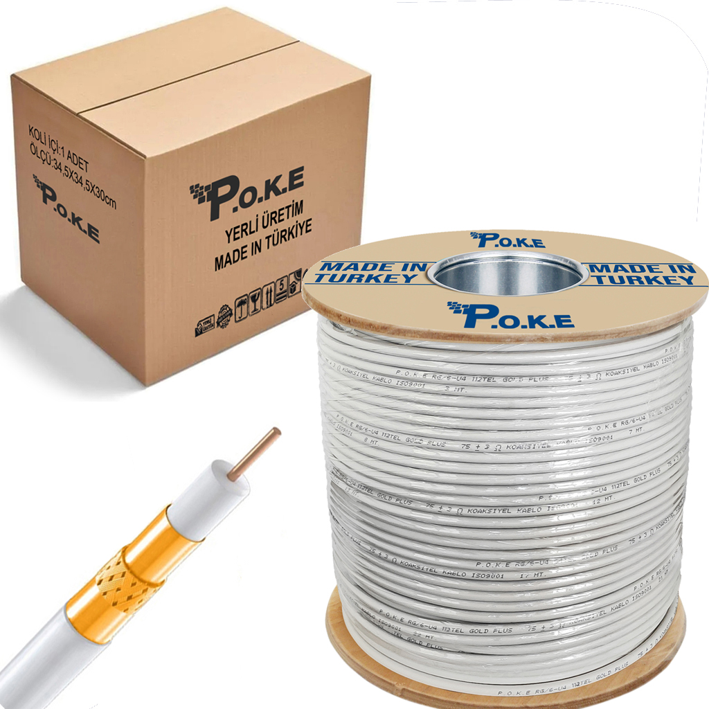 Anten Kablosu Rg6/U4 112Tel 1.02 Gold Trishield 300mt Poke PK-1110
