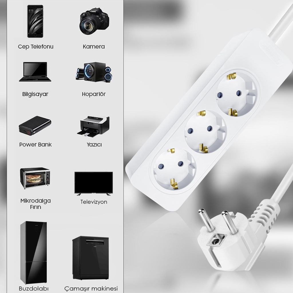 Üçlü Grup Priz 2mt Bakır PLX