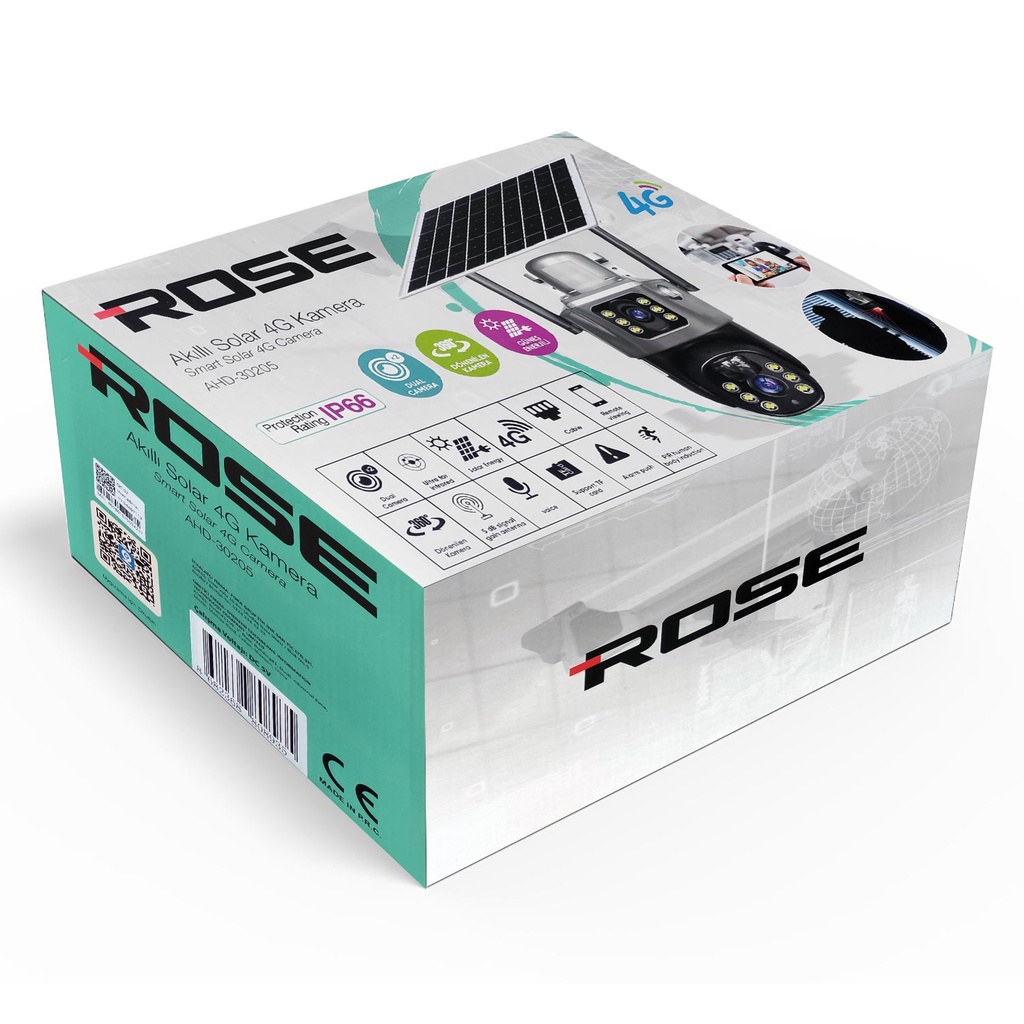 4G Solar PTZ Akıllı 2 Kamera Sim Kartlı Gece Renkli Sesli 1080p Rose AHD-30205