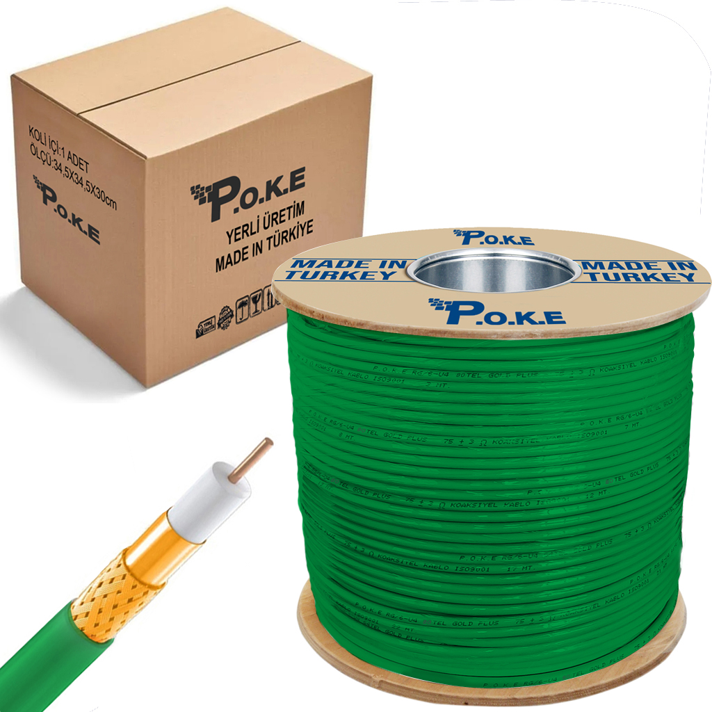 Anten Kablosu RG6/U4 1.02 80Tel Yeşil 500mt Poke PK-1050