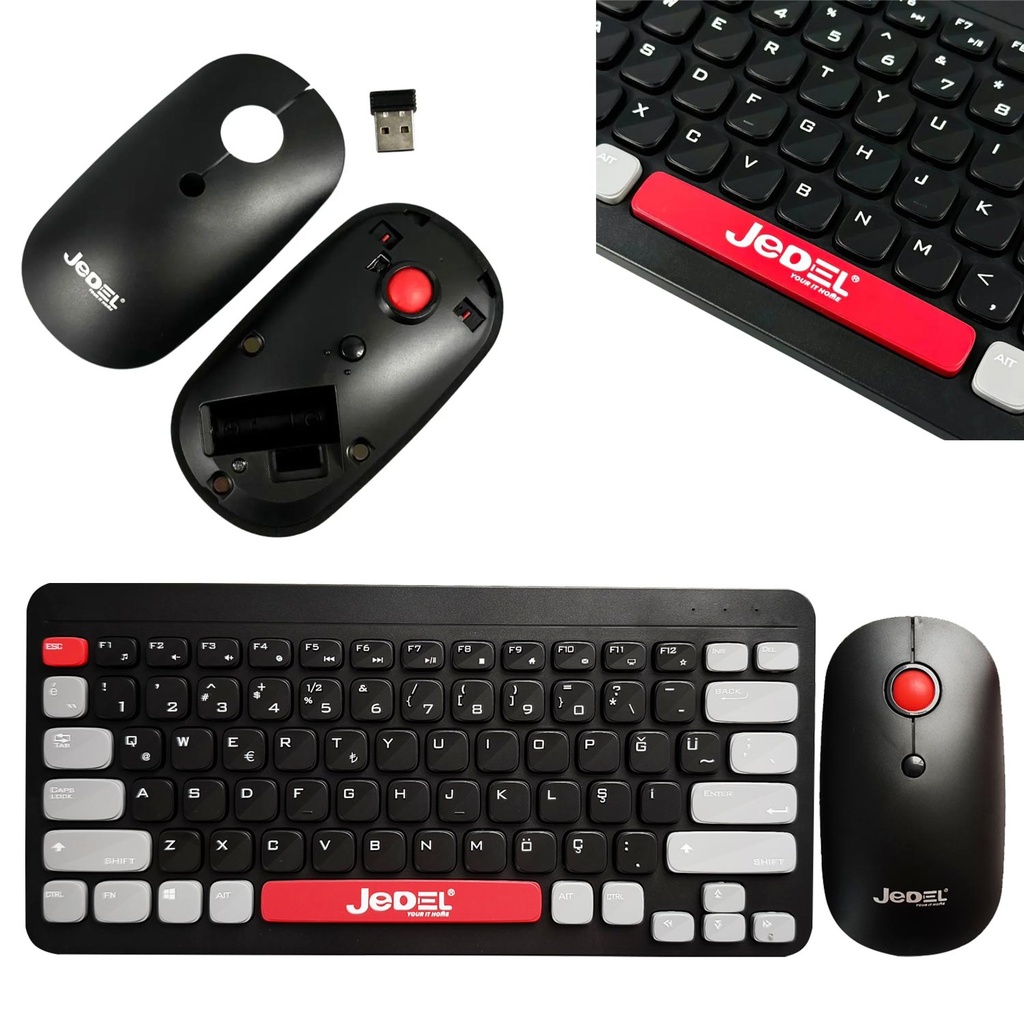 Sessiz Ofis Kablosuz Mini Klavye Q Türkçe + Mouse Set Jedel WS-681B