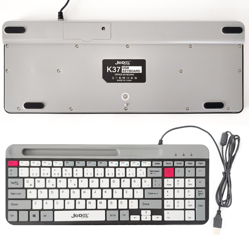 Sessiz Ofis Kablolu Klavye Q Türkçe Tablet-Telefon Standlı Jedel K-37