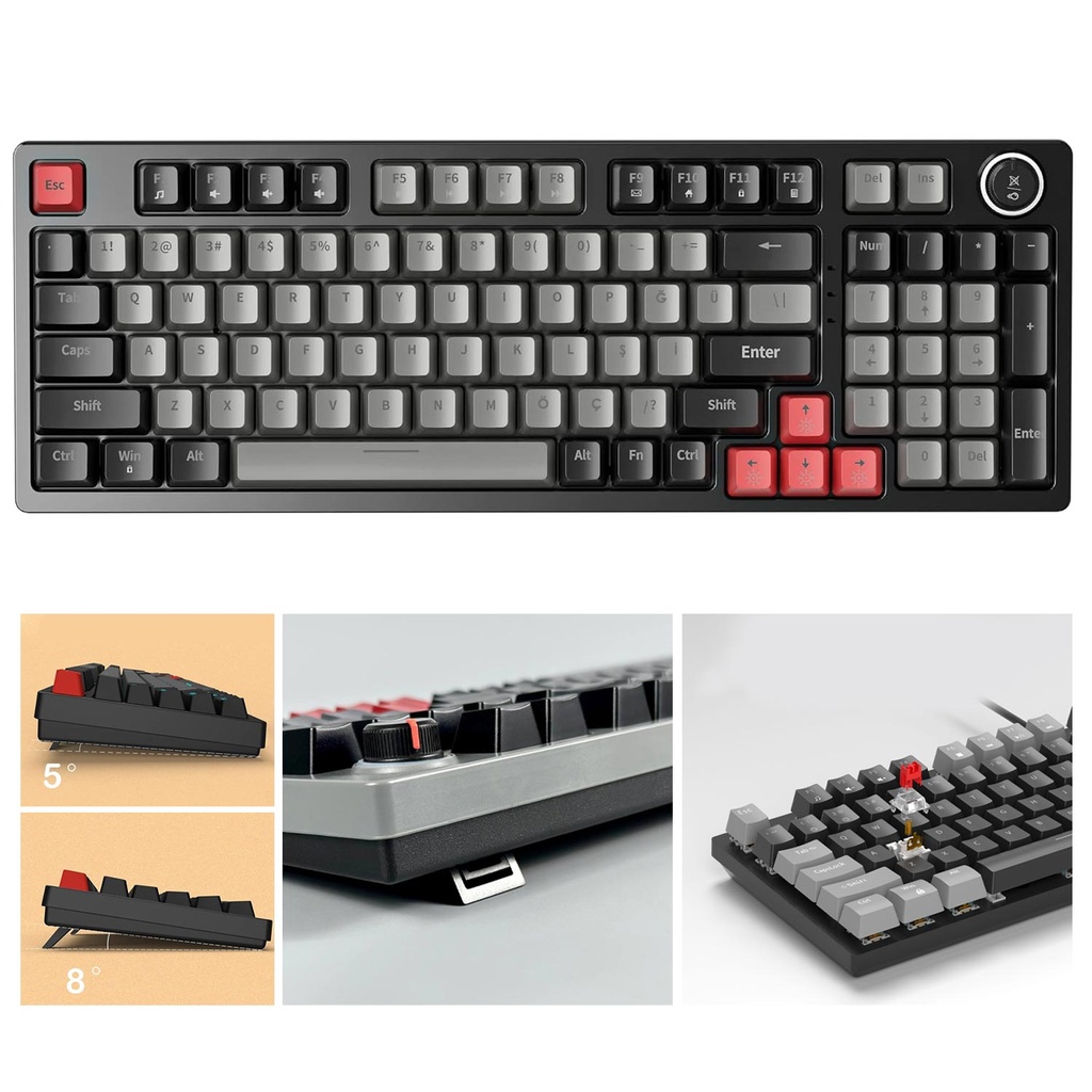 Oyuncu Kablolu Klavye Q Türkçe RGB Led ABS Mekanik Ses Düğme Kontrol Jedel KL-114