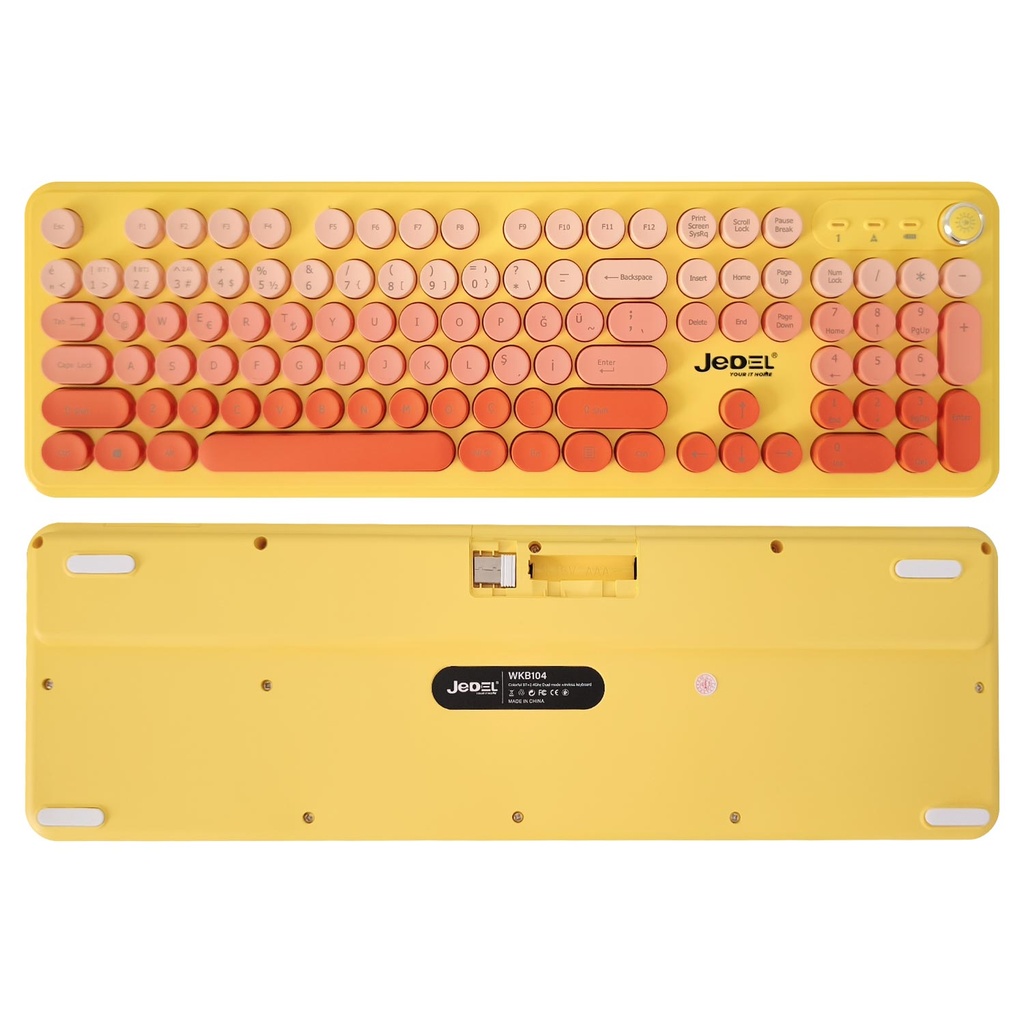 Sessiz Renkli Kablosuz Klavye Q Türkçe Ses Düğme Kontrol Jedel WKB-104