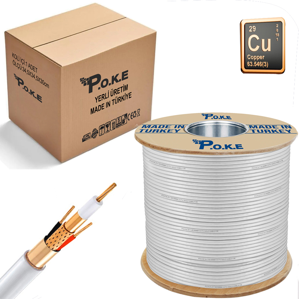 2+1 2x0.50 Tam Bakır CU CCTV Kamera Kablosu 300mt Poke PK-1320