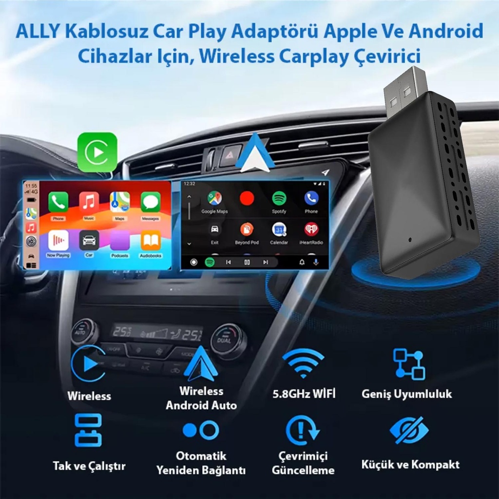 Oto Wireless Carplay İos Android Ekran Yansıtma Dongle Rose CR-100