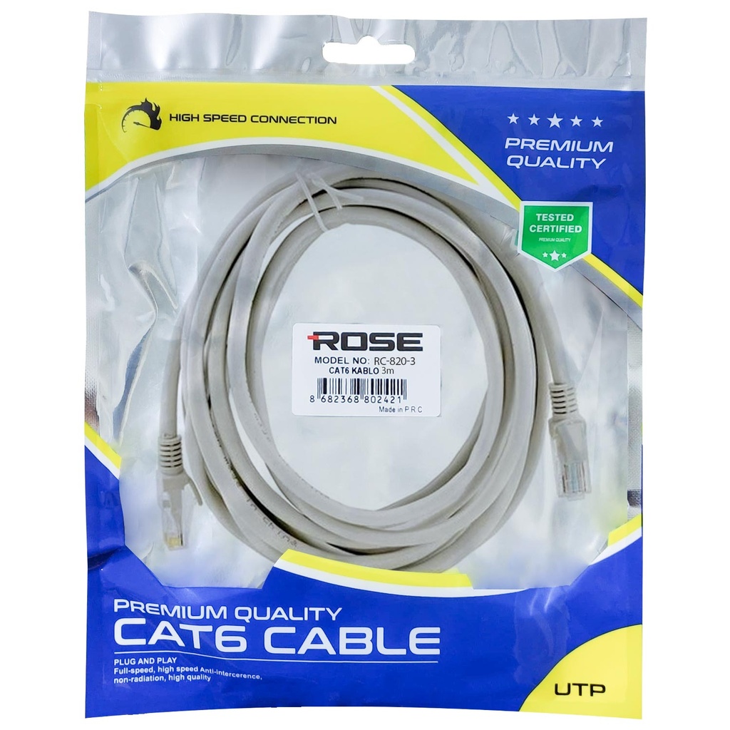 Cat6 Patch Kablo 3mt Rose RC-820-3