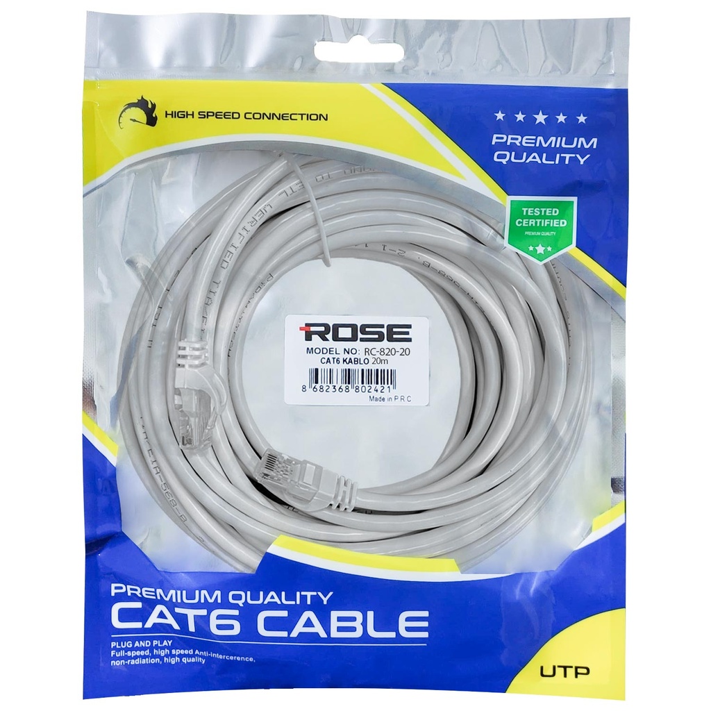 Cat6 Patch Kablo 20mt Rose RC-820-20