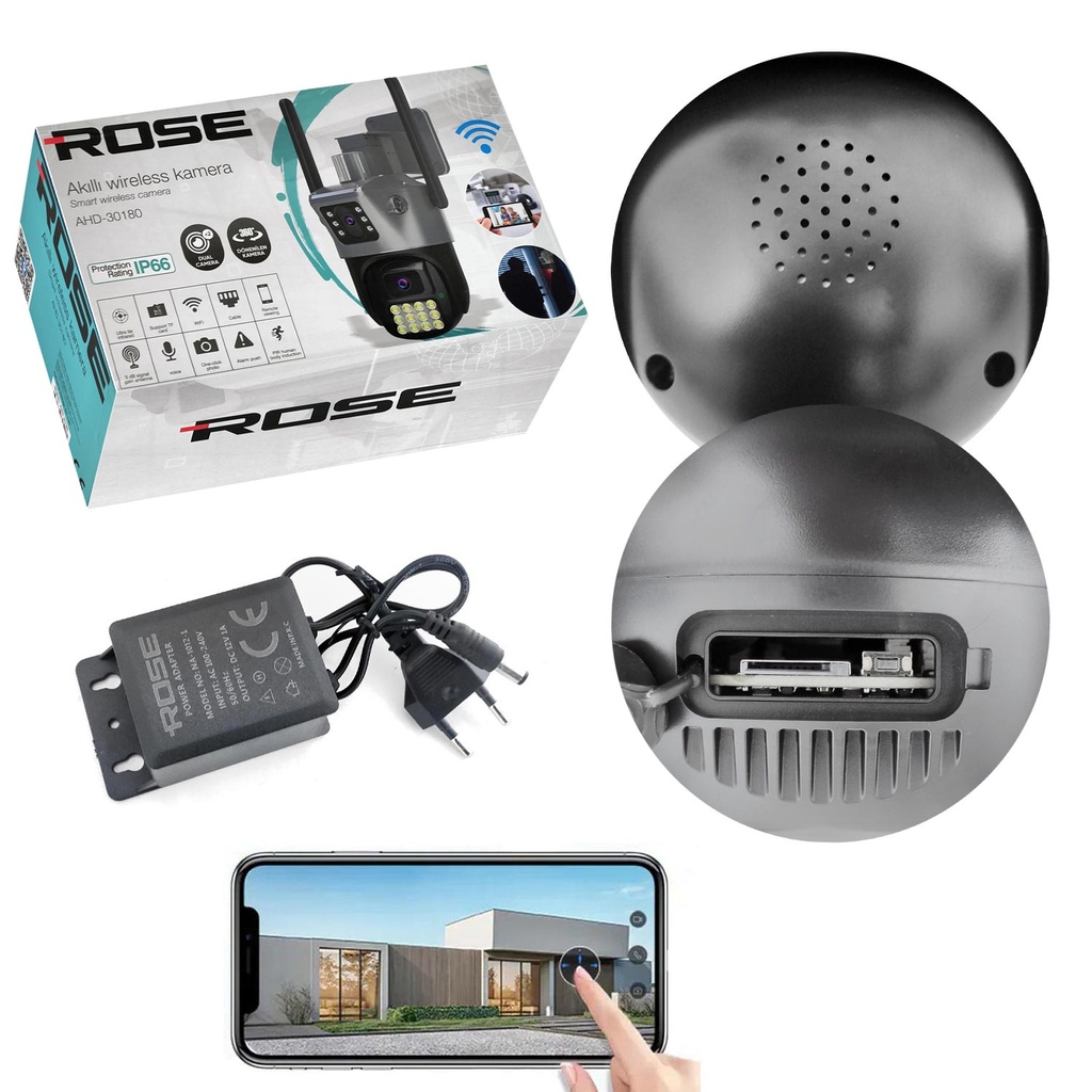 Wifi Akıllı Çiftli Kamera 360 Derece Sesli Dış Mekan 1080p Rose AHD-30180