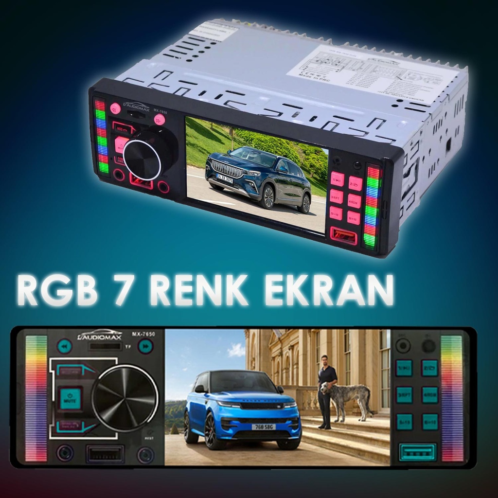 4'' Oto Teyp mp5 4x60w Bt Usb Fm Mirorlink 7 Renk 7388IC Audiomax SX-7650