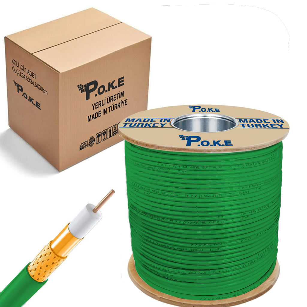 Anten Kablosu Gold RG6/U4 48Tel Yeşil 300mt Poke Pk-1356