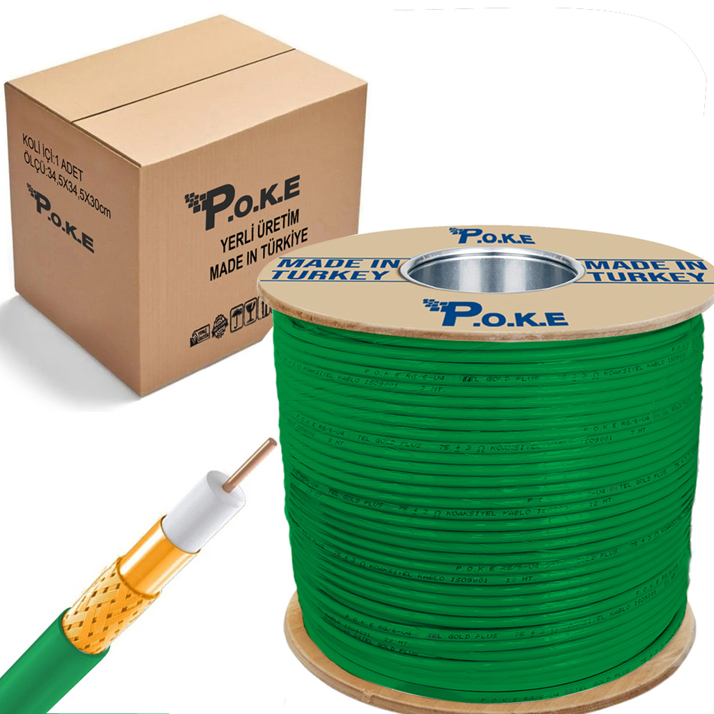 Anten Kablosu Gold RG6/U4 64Tel 1.02 Yeşil 500mt Poke PK-1366