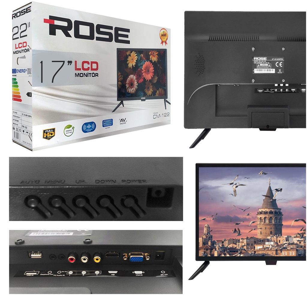 17'' Hd Lcd Televizyon Monitör 43 Ekran Kumandalı 12v 220v Rose CM-117