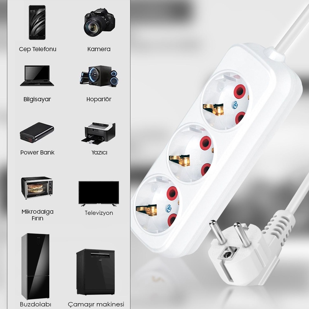 Üçlü Topraklı Grup Priz 5mt Eko AS T5