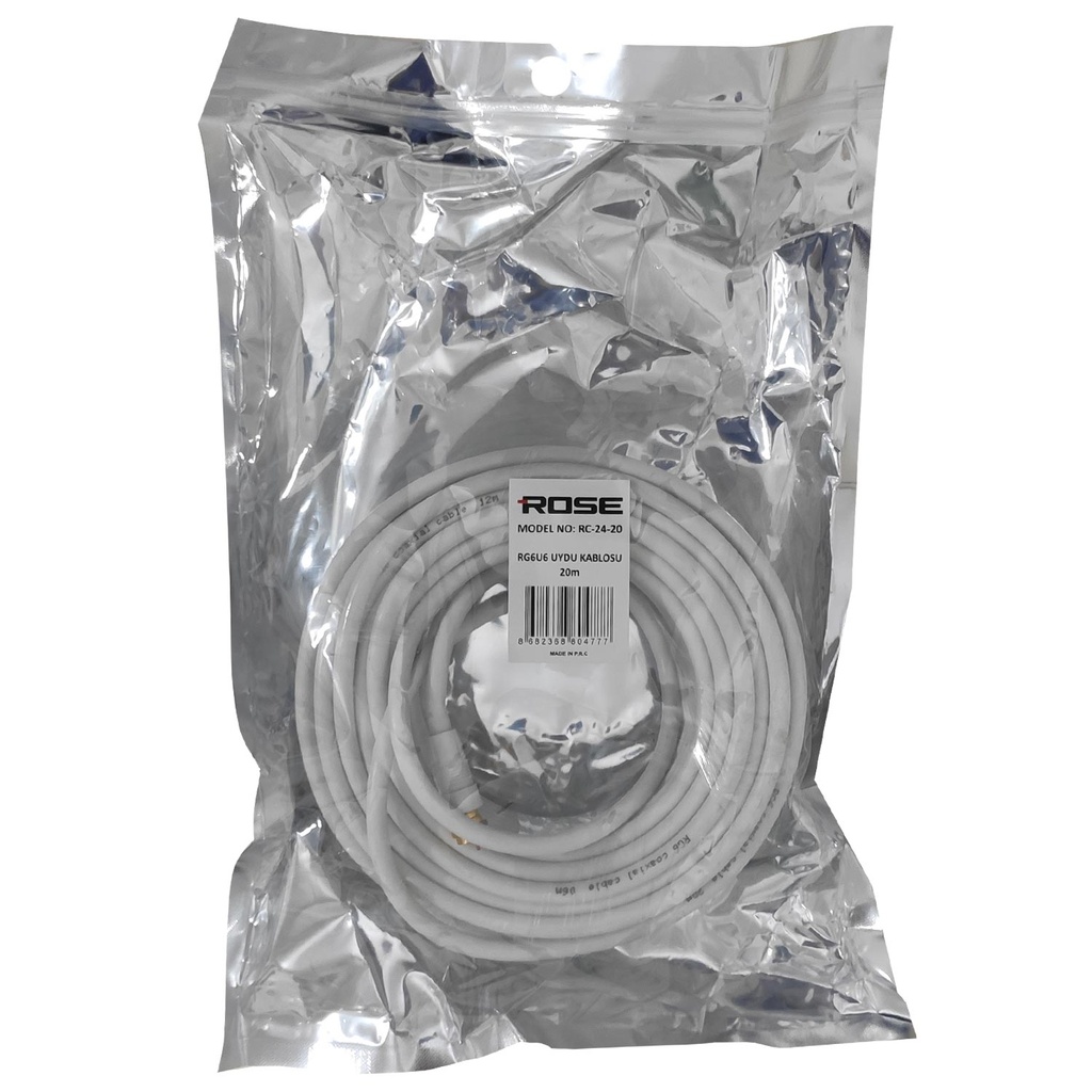 RG6 F Konnektörlü Hazır Anten Kablo 20mt Rose RC-24-20