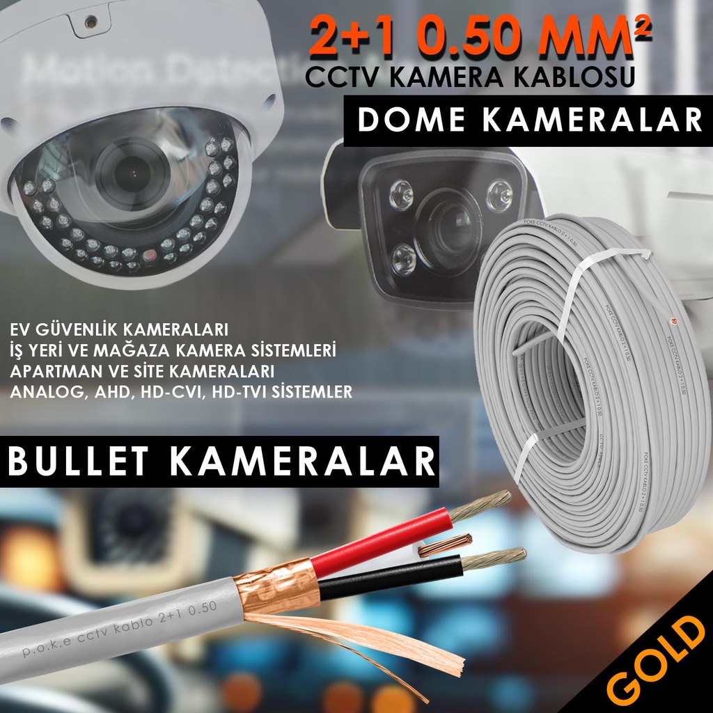 2+1 CCTV 0.50 Kamera Kablosu Gold 100mt Poke PK-1021