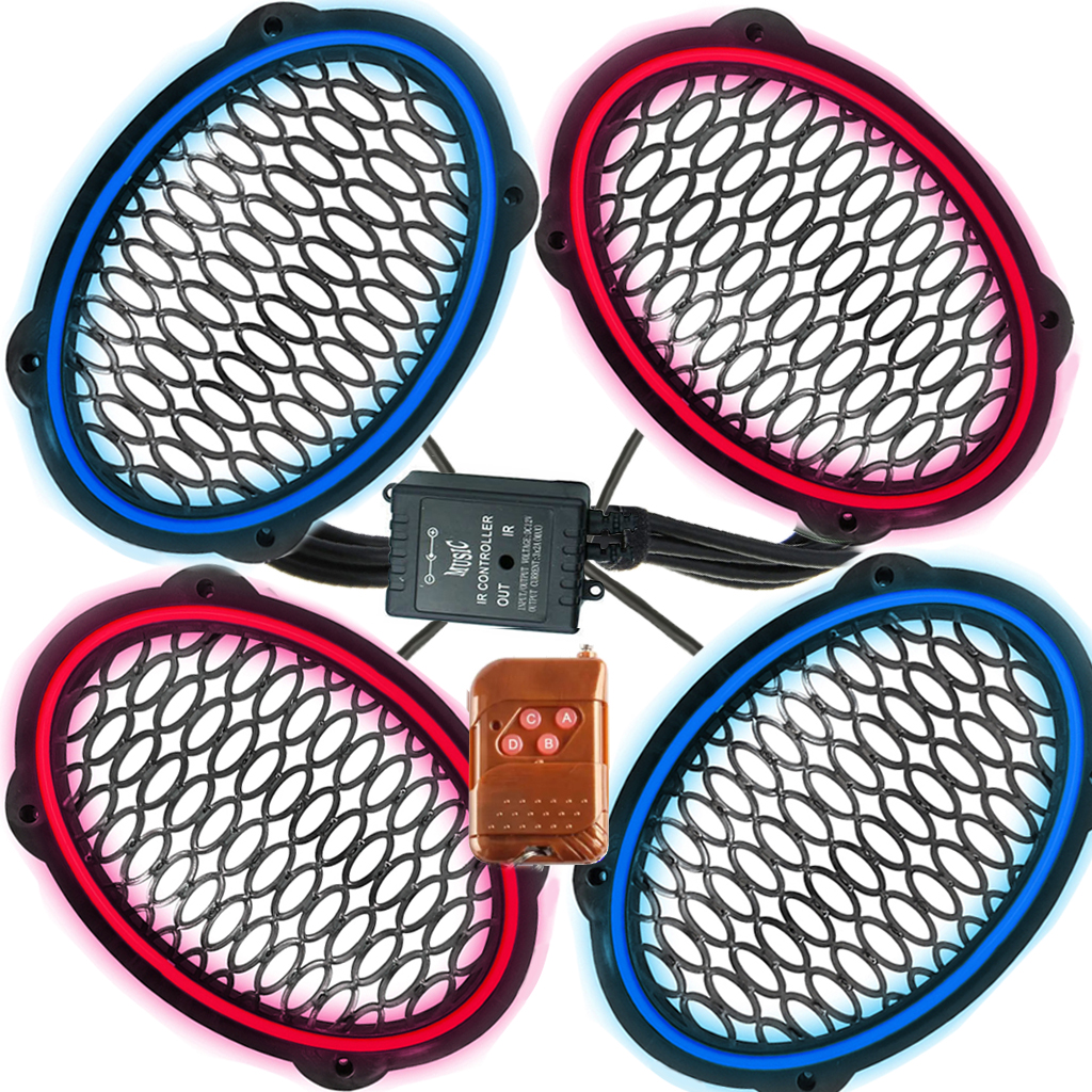 Çakar Ledli Oval Hoparlör Kapak Mavi Kırmızı 4adet Poke PK-5608