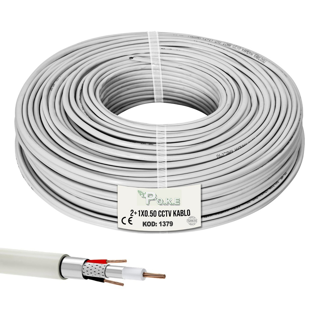 2+1 CCTV 0.50 Kamera Kablosu 30mt Poke PK-1379