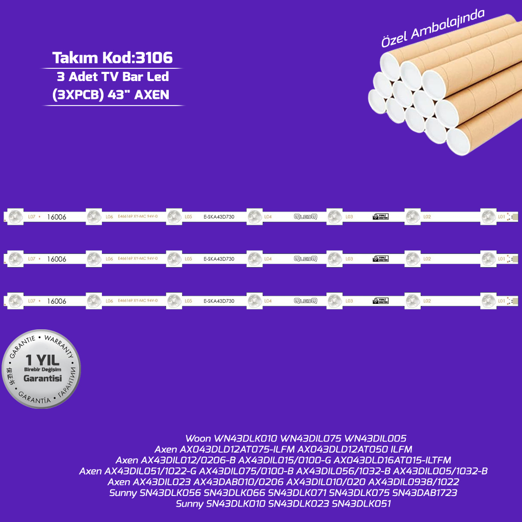 43''Sunny E Ska43D730 E466169 Xy Mc Wn43Dlk010 Ax043Dld12At075 Sn43D Sunnt 3adet Tv Bar Led