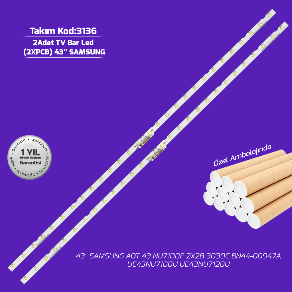 43'' Aot 43 Nu7100F 2X28 3030C Bn44 00947A 28 Samsung 2 Adet Tv Bar Led