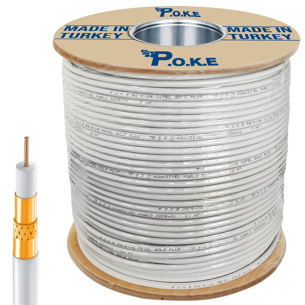 Anten Kablosu Rg6/U4 112Tel 1.02 Gold Trishield 300mt Poke PK-1110
