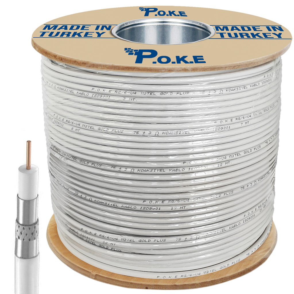Anten Kablosu Rg6/U4 112Tel 1.02 Trishield 500mt Poke PK-1111