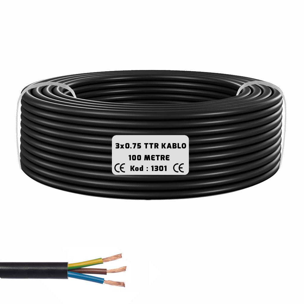 3x0.75 TTR Seslendirme Kablosu Siyah 100mt BRK-375S