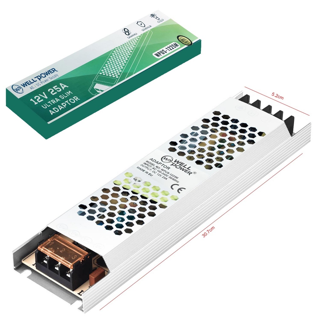 Slim Metal Kasa Adaptör 12v 25a Wellpower Wpus-1225M 