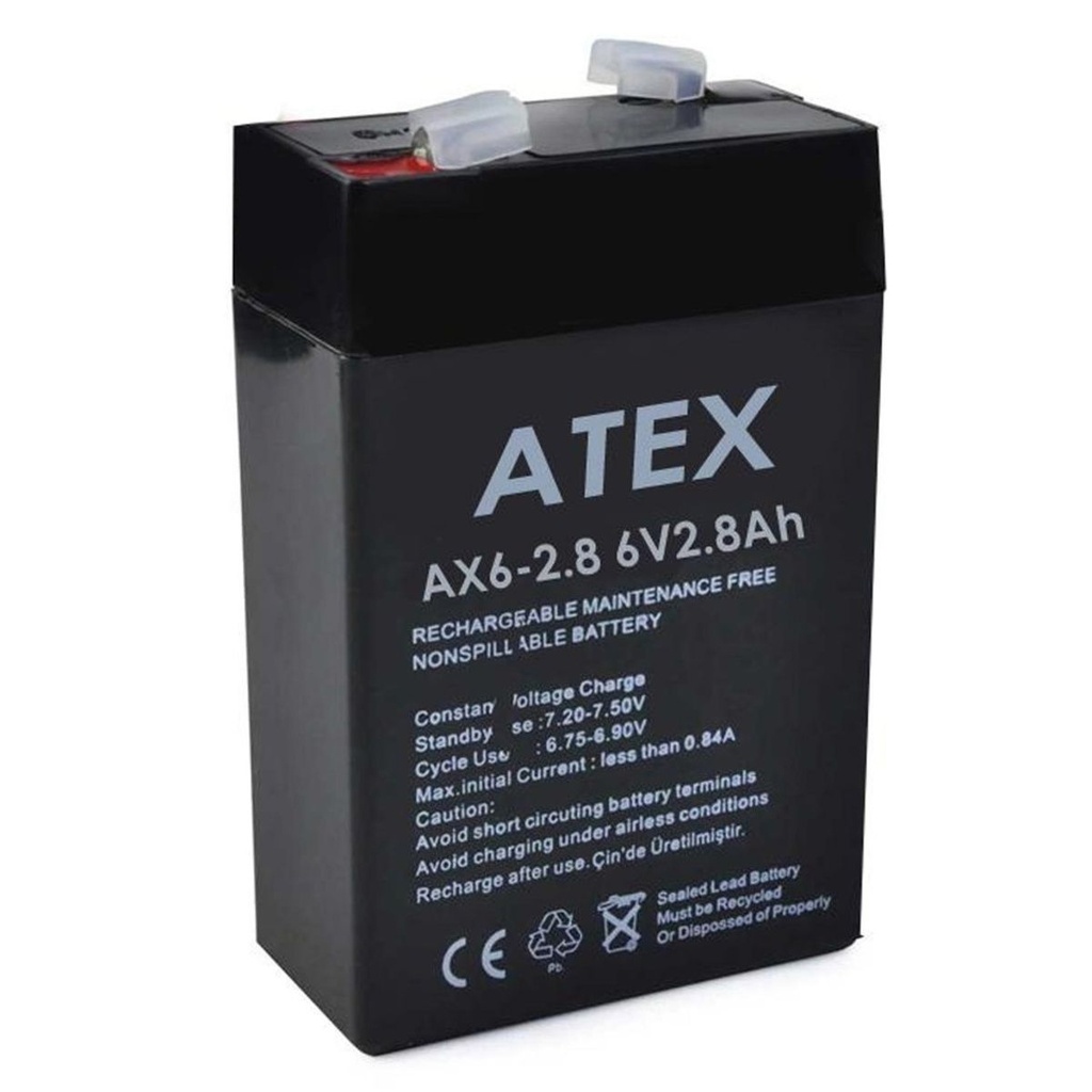 Kuru Akü 6V 2.8A 6.5x9.5x3.5 cm Atex AX6-2.8 