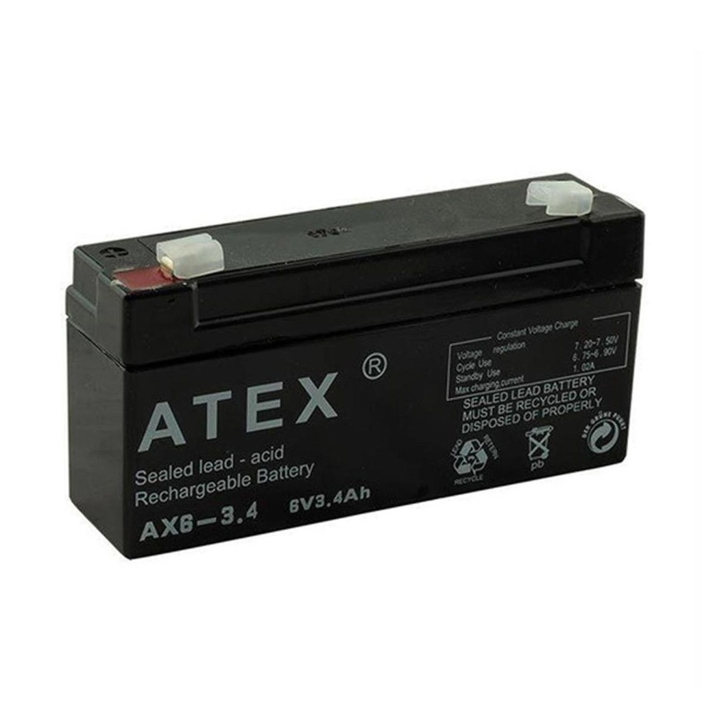 Kuru Akü Yatık 6V 3.4A 12.5x6x3 cm Atex AX6-3.4 