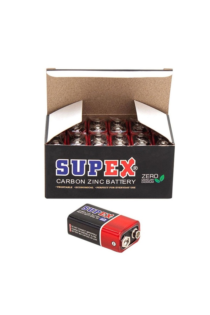 9 Volt Pil Carbon 12 Adet Supex 6F-22