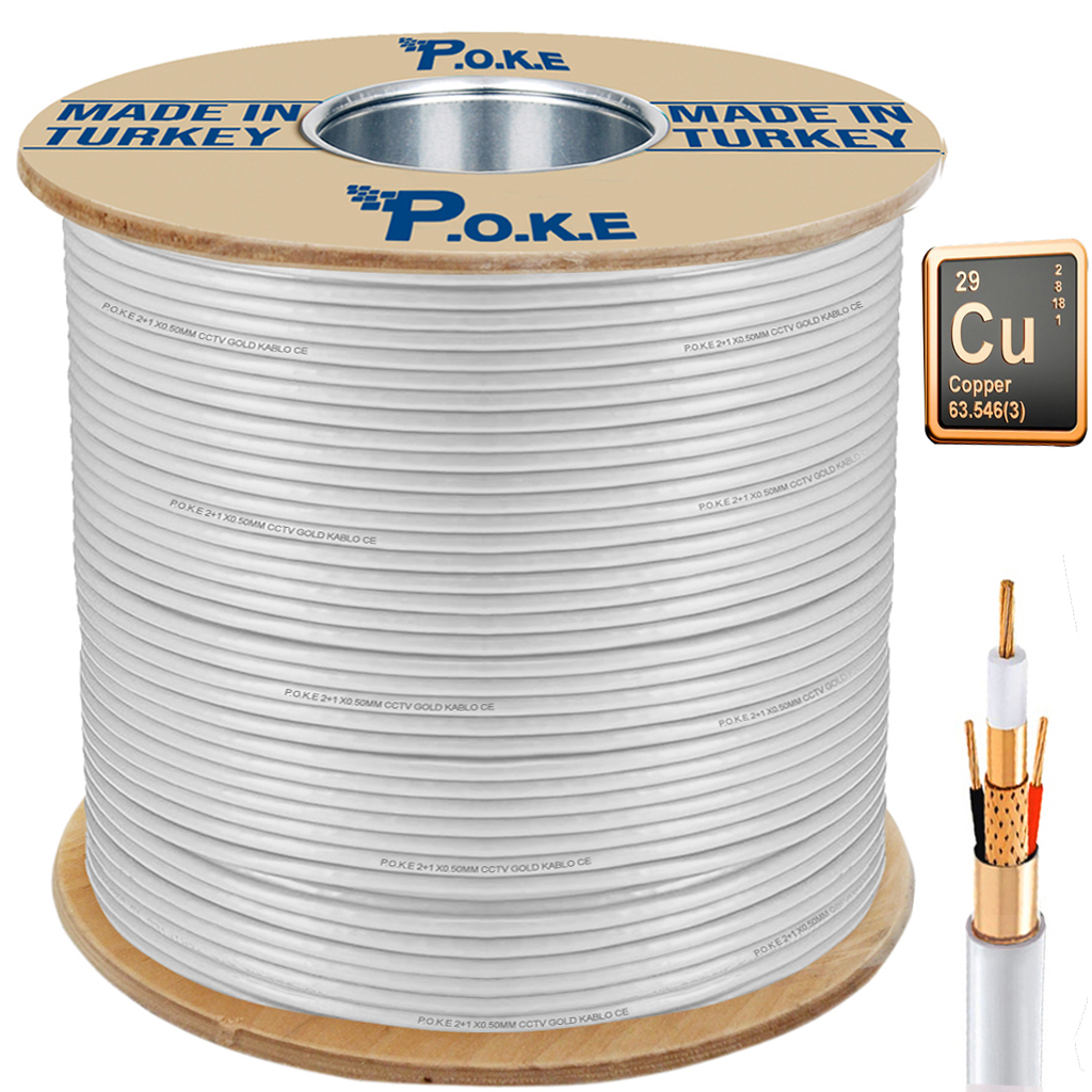 2+1 2x0.50 Tam Bakır CU CCTV Kamera Kablosu 500mt Poke PK-1321