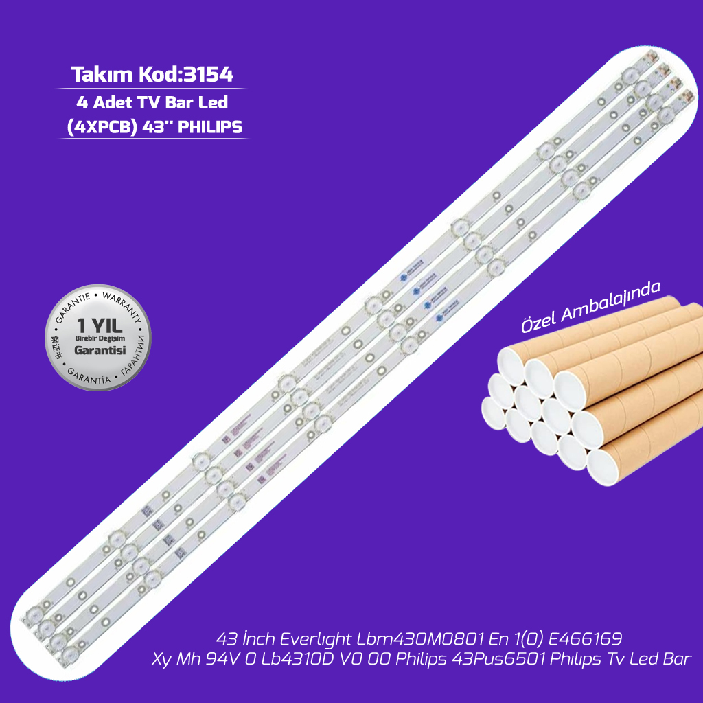 43'' Everlight Lbm430M0801 En 1(0) E466169 Xy Mh 94V 0 Lb4310D V0 00 Philips 43Pus6501 Phılıps Tv Led Bar