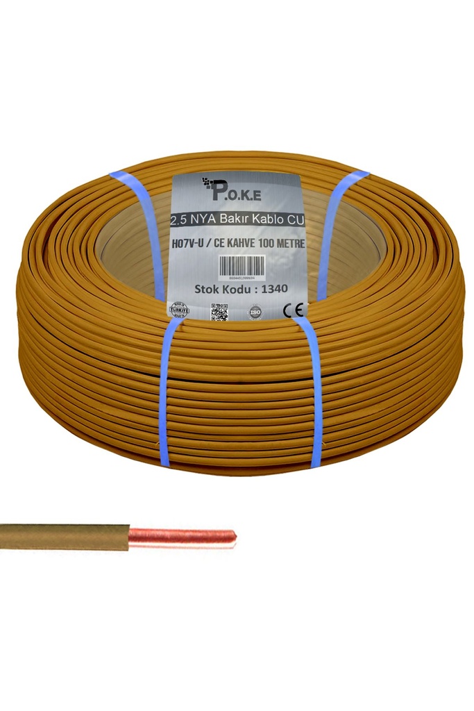 2.5 NYA Bakır CU Kablo H07V-U CE Kahve 100 mt Poke PK-1340