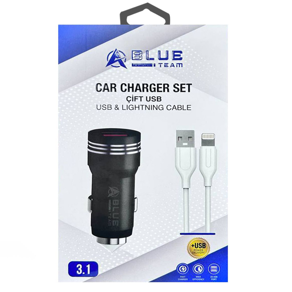 Araç Şarj Adaptörü Iphone Çift Girişli Fast Charger 3.1a Hızlı BlueTeam BCC-03