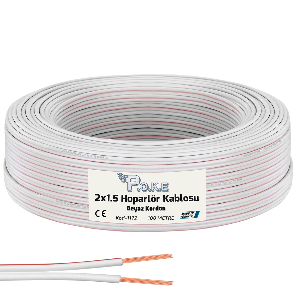 2x1.5 Hoparlör Kablosu Beyaz Kordon 100mt Poke Pk-1172
