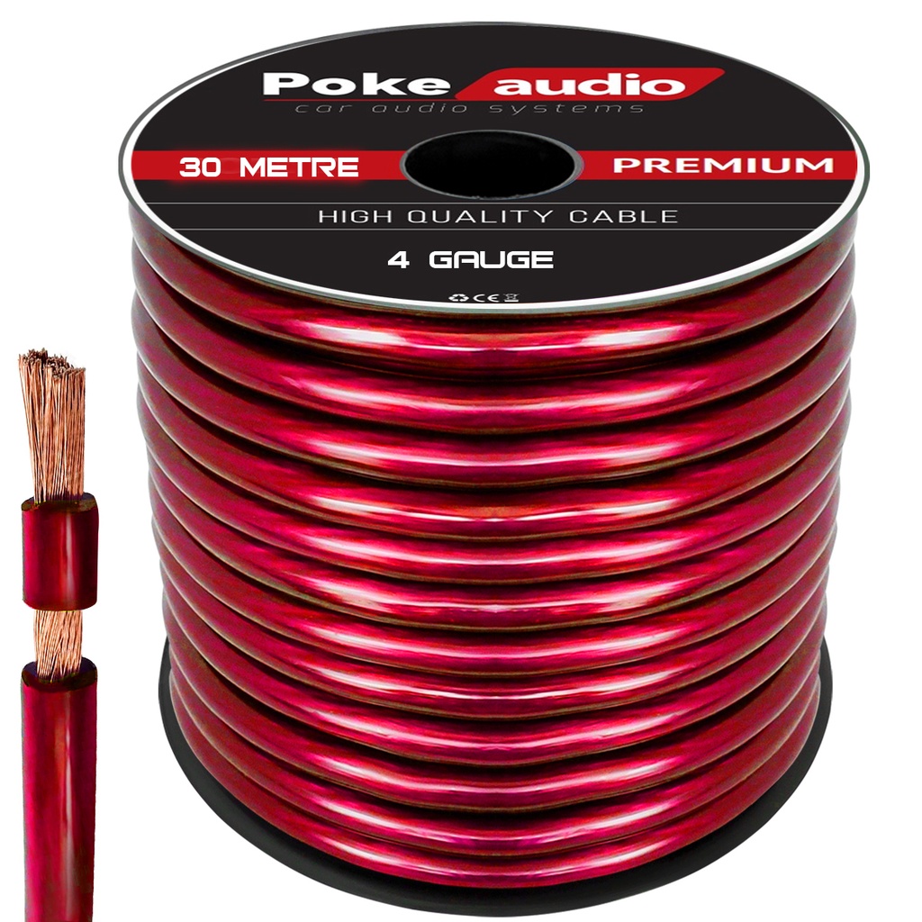 4GA Oto Anfi Tesisat Kablosu Silikon 30mt Kırmızı Poke PK-1352