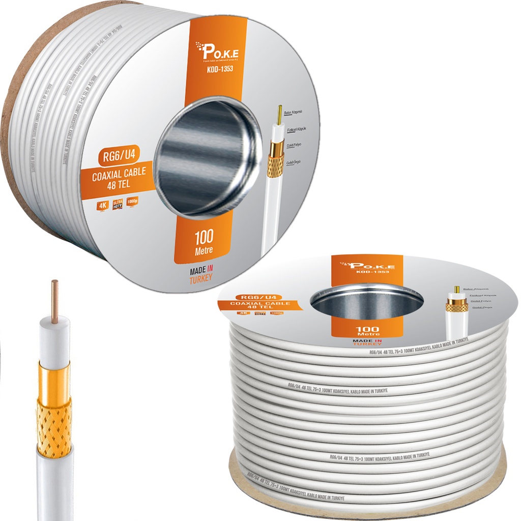 Anten Kablosu Gold RG6/U4 48Tel 0.80 100mt Poke PK-1353
