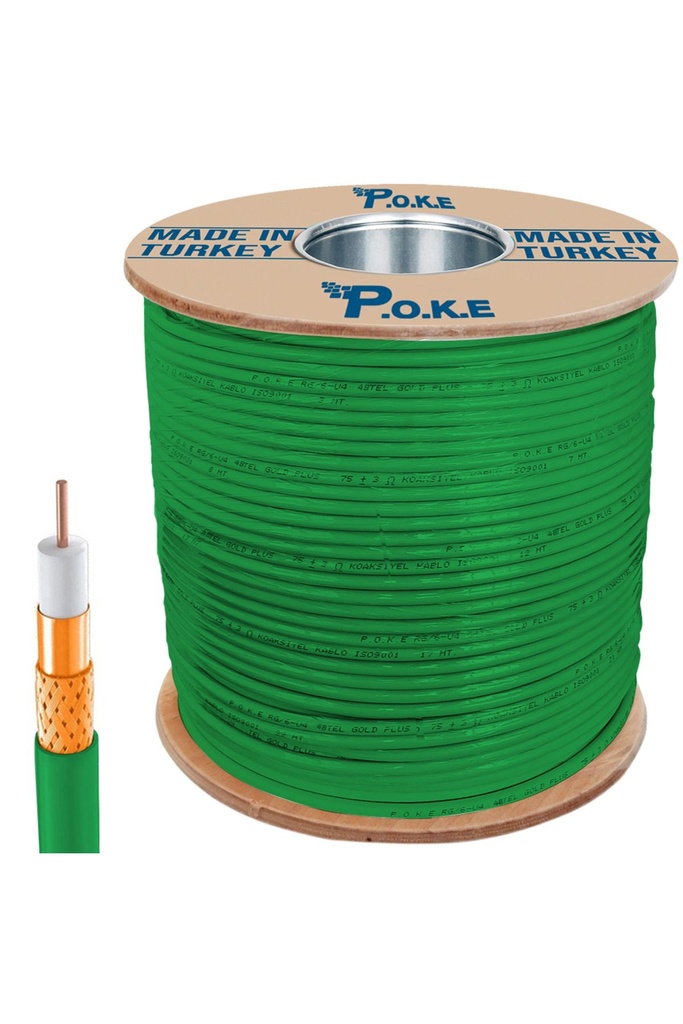 48Tel Gold Anten Kablosu RG6/U6 Yeşil 0.80 300mt Poke Pk-1356