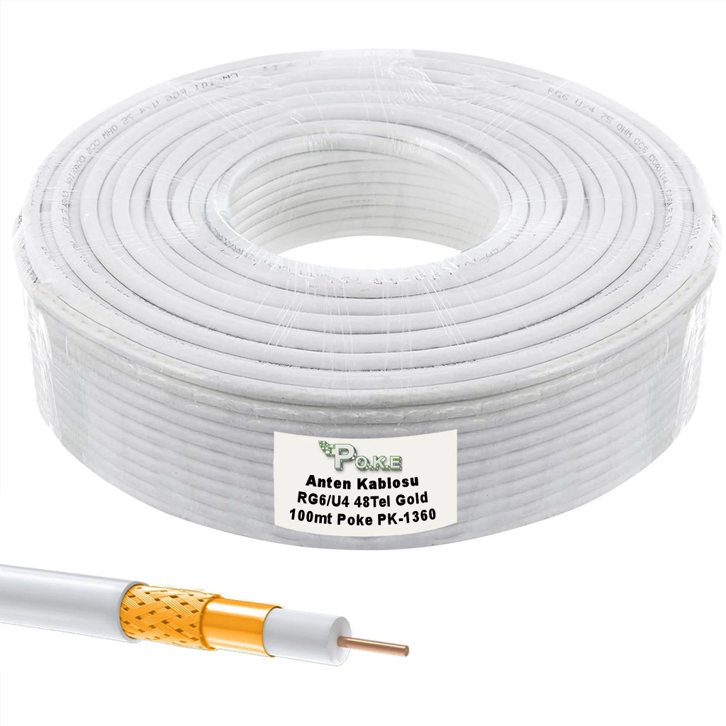 Anten Kablosu Gold RG6/U4 48Tel 100mt Makarasız Poke PK-1360