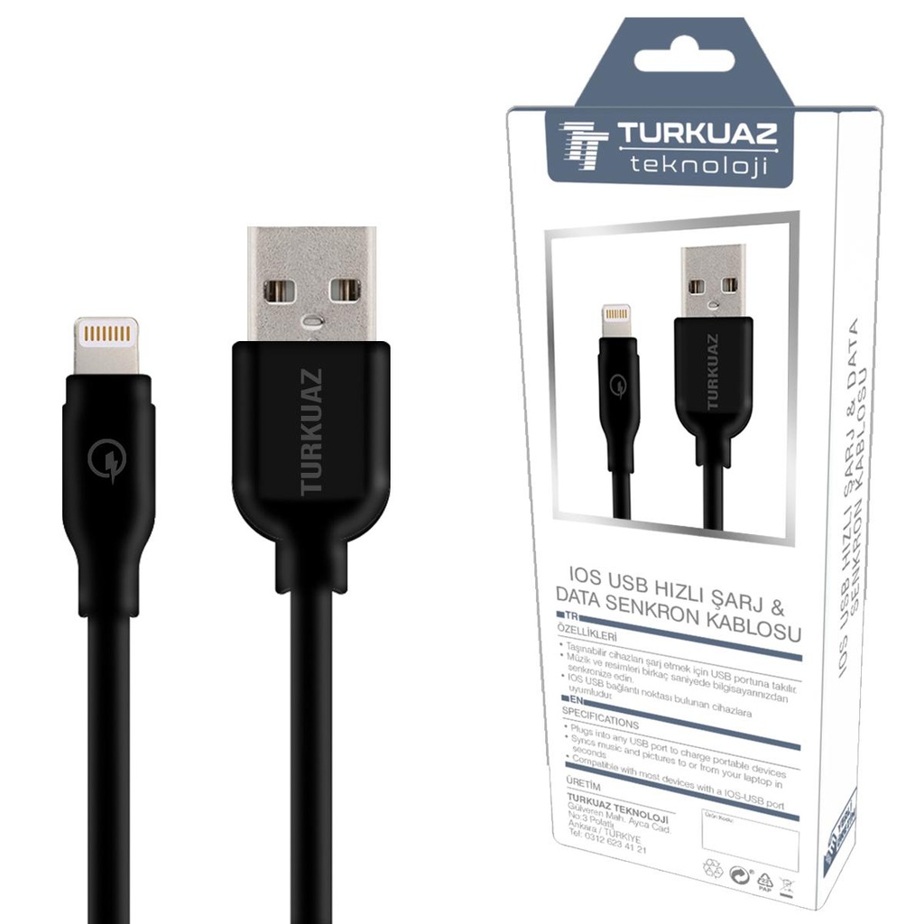 Iphone Şarj Kablosu 2.4a Siyah 100cm Turkuaz PK-5393