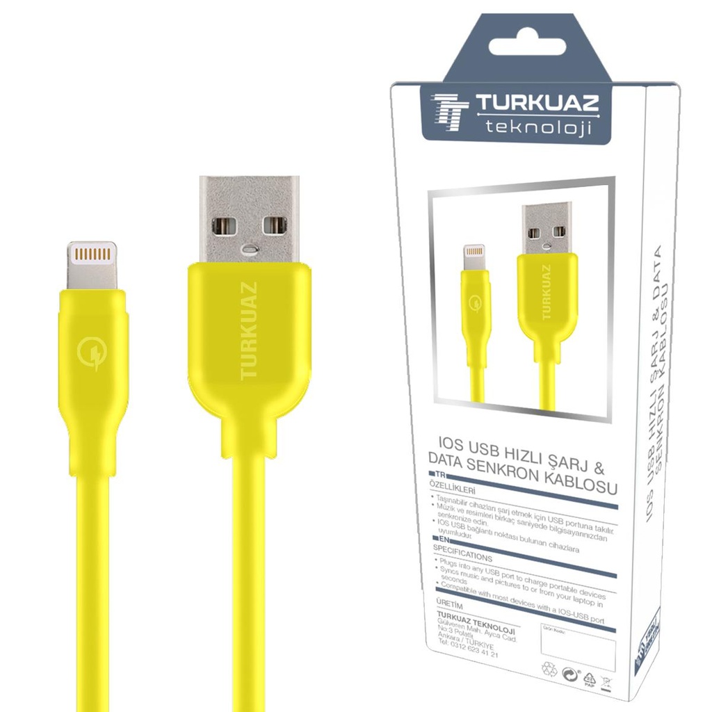 Iphone Şarj Kablosu 2.4a Sarı 125cm Turkuaz