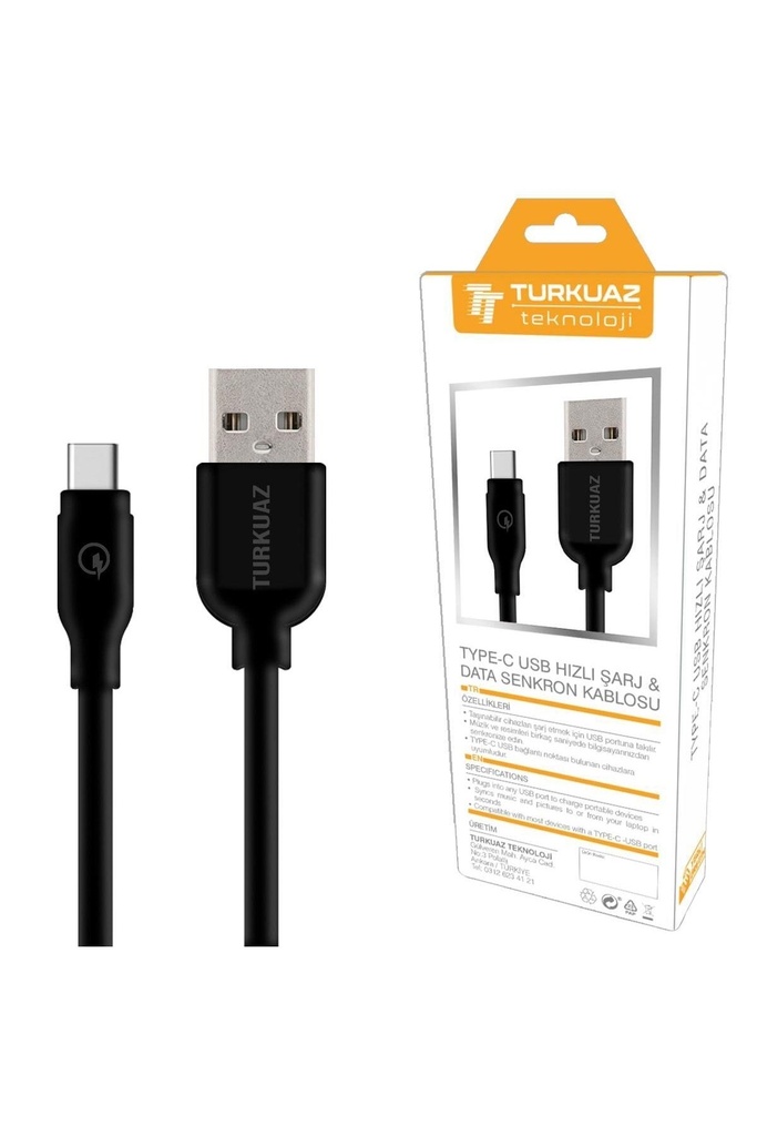 Type-C Şarj Kablosu 2.4a Siyah 125cm Turkuaz