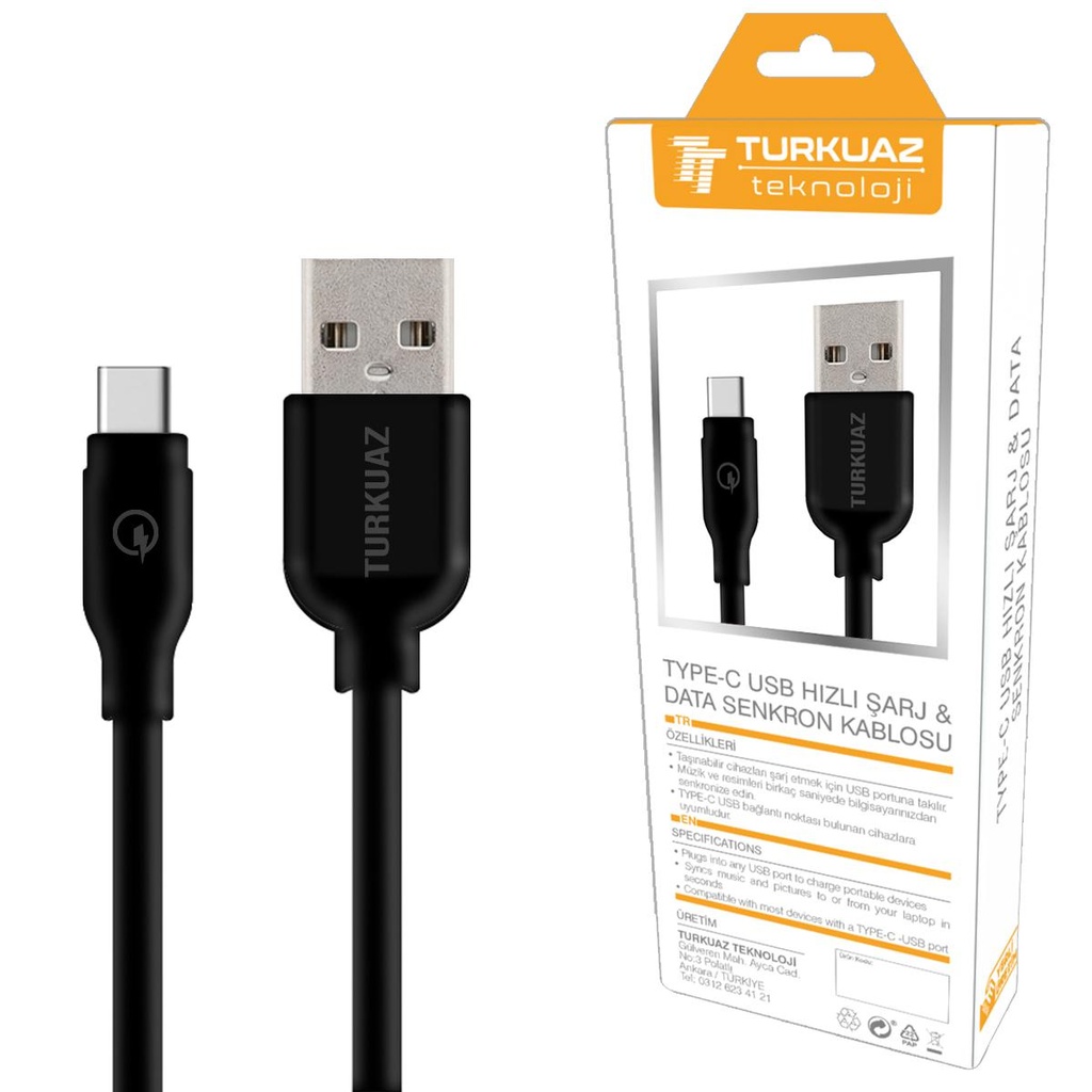Micro Şarj Kablosu 2.4a Siyah 125cm Turkuaz PK-5396  