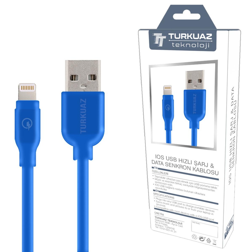 Iphone Şarj Kablosu 2.4a Mavi 125cm Turkuaz