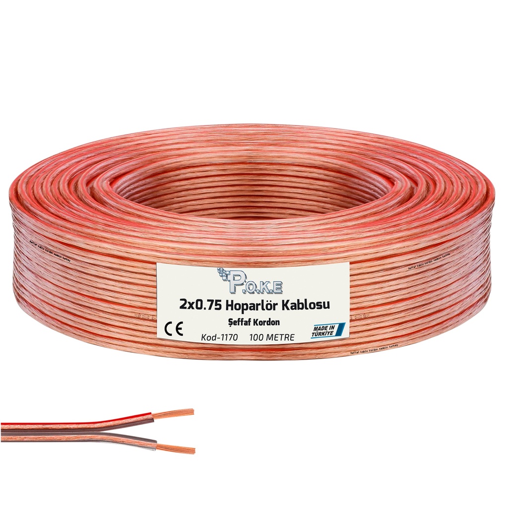 2x0.75 Hoparlör Kablosu Şeffaf Kordon 100mt Poke Pk-1170